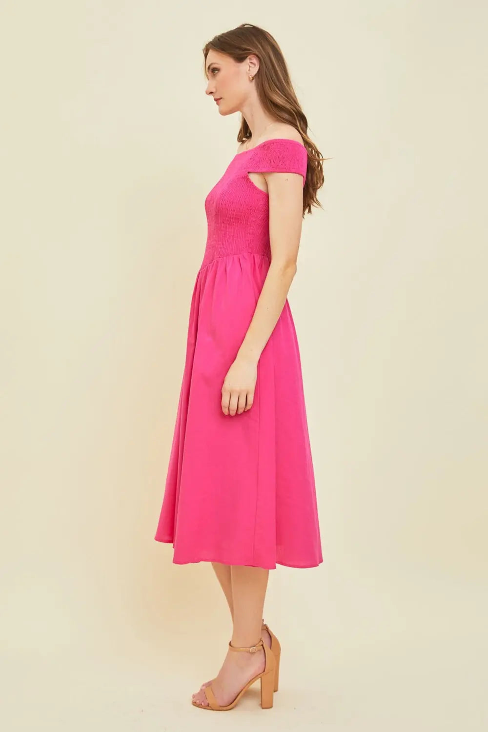 HEYSON Off-Shoulder Smocked Midi Dress-Very Besty