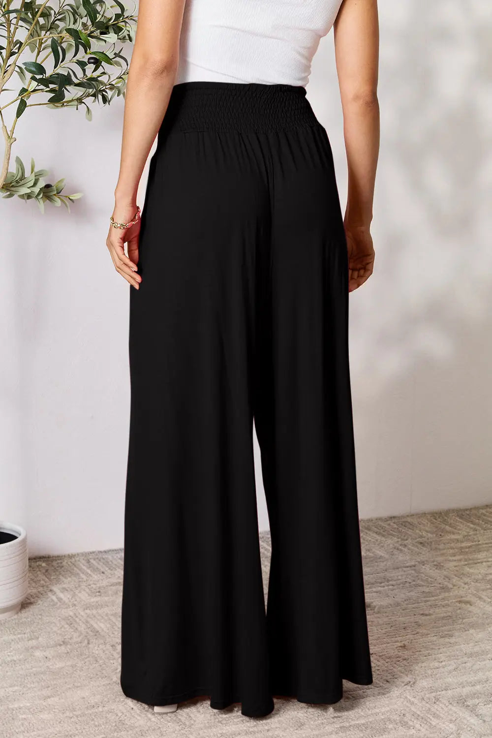 Basic Bae Full Size Smocked Wide Waistband Wide Leg Pants-Very Besty