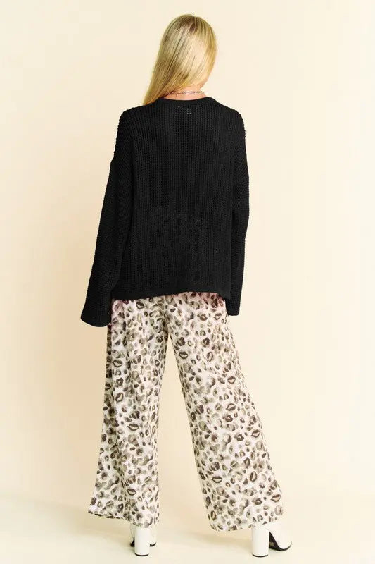 Davi & Dani Star Front Crochet Drop Shoulder Knit Top-Very Besty