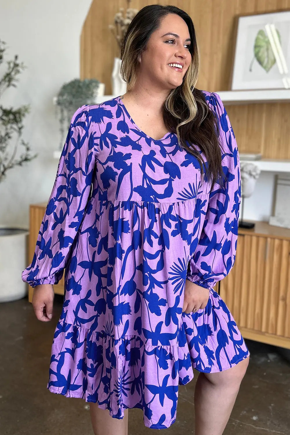 Double Take Full Size Printed Ruffle Hem Dress with Pocket-Very Besty