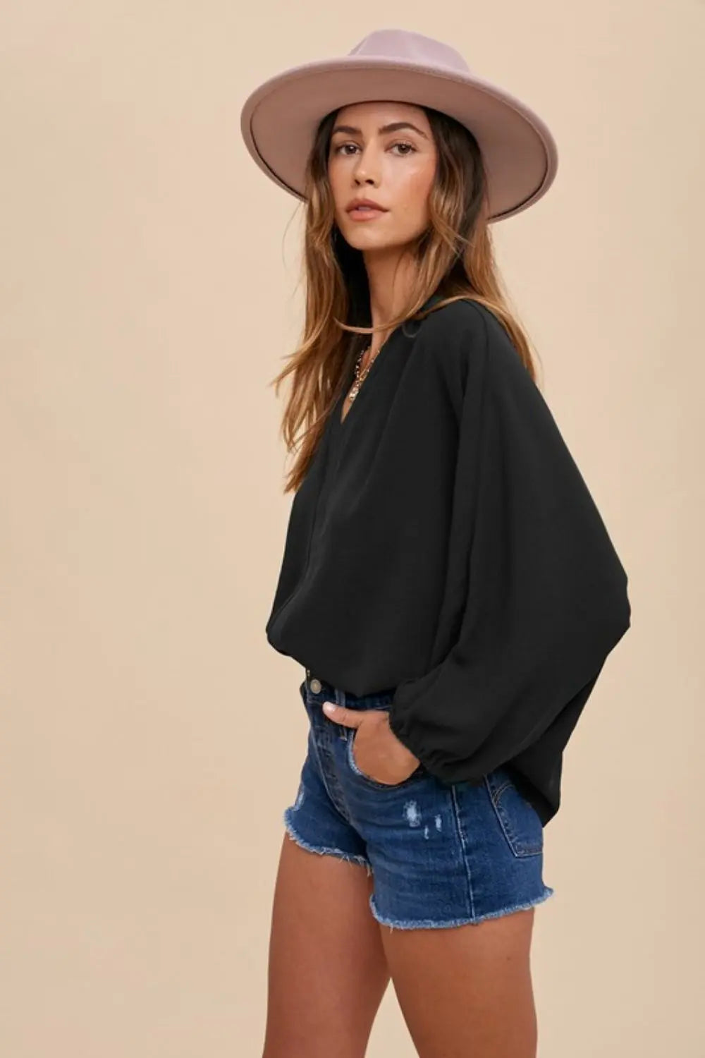Annie Wear Notched Batwing Sleeve Blouse-Very Besty