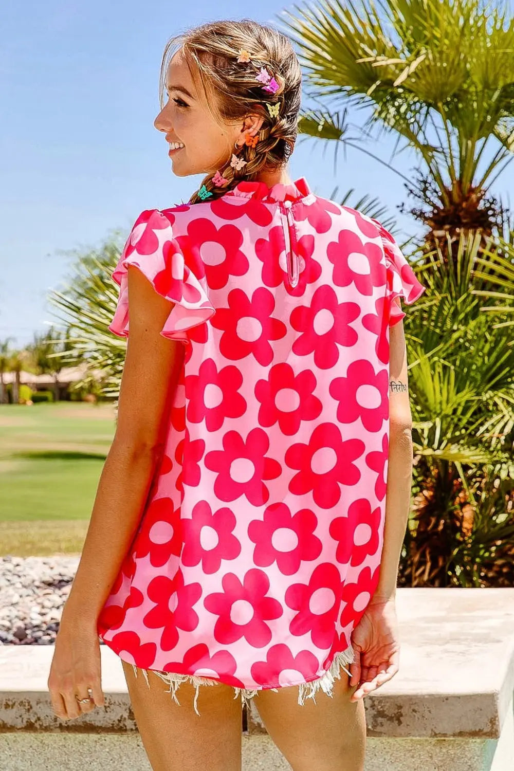 BiBi Floral Contrast Ruffled Top-Very Besty