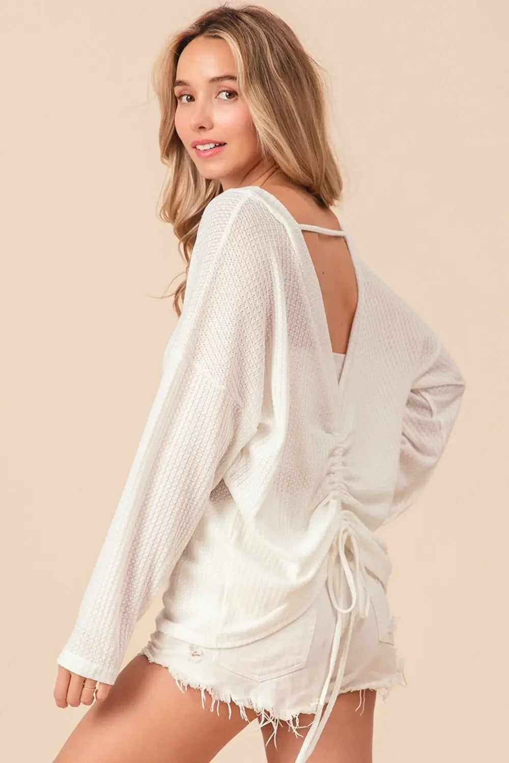 BiBi Waffled Backless Drawstring T-Shirt-Very Besty