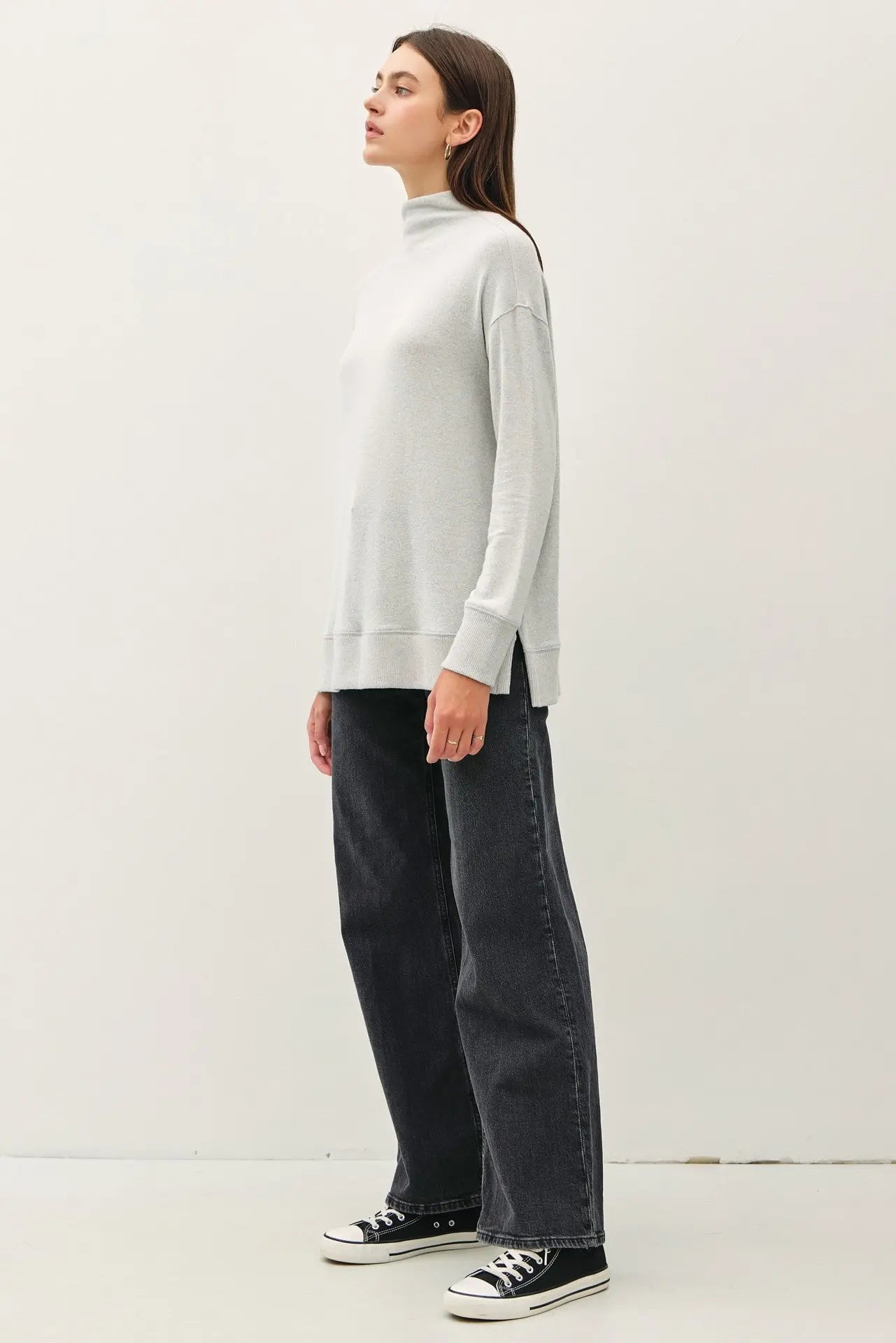 Be Cool Side Slit Mock Neck Long Sleeve Tunic Top-Very Besty