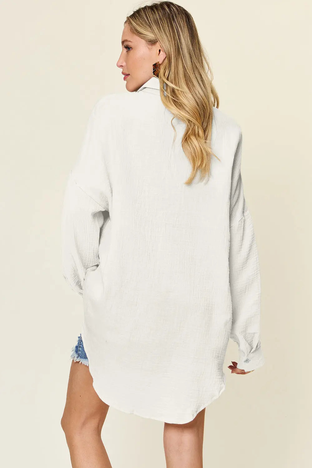 Double Take Full Size Pocketed Texture Button Up Shirt-Very Besty