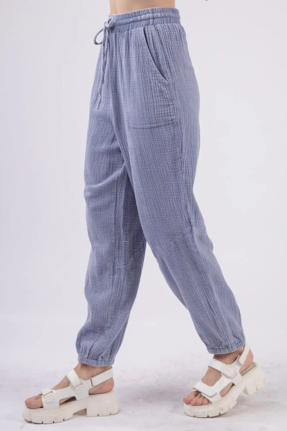VERY J Washed Woven Crinkle Gauze Drawstring Cargo Pants-Very Besty