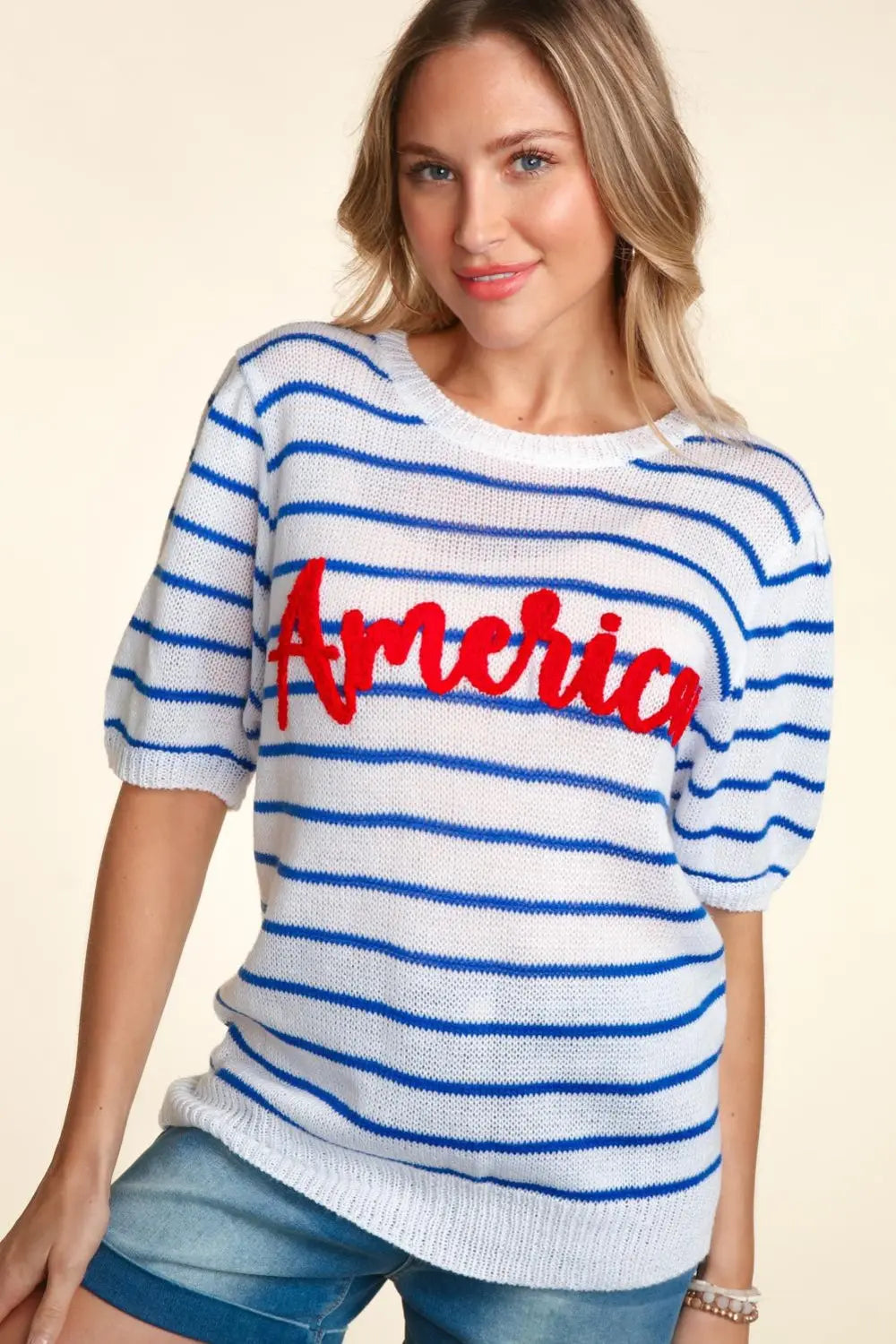 Haptics Letter Embroidery Striped Knit Top-Very Besty