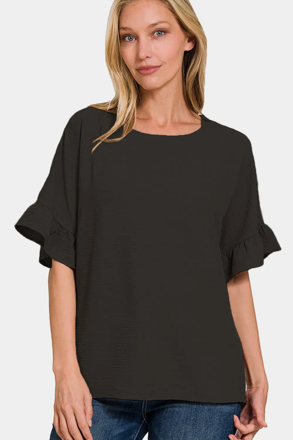 Zenana V-Neck Flutter Sleeve Top-Very Besty