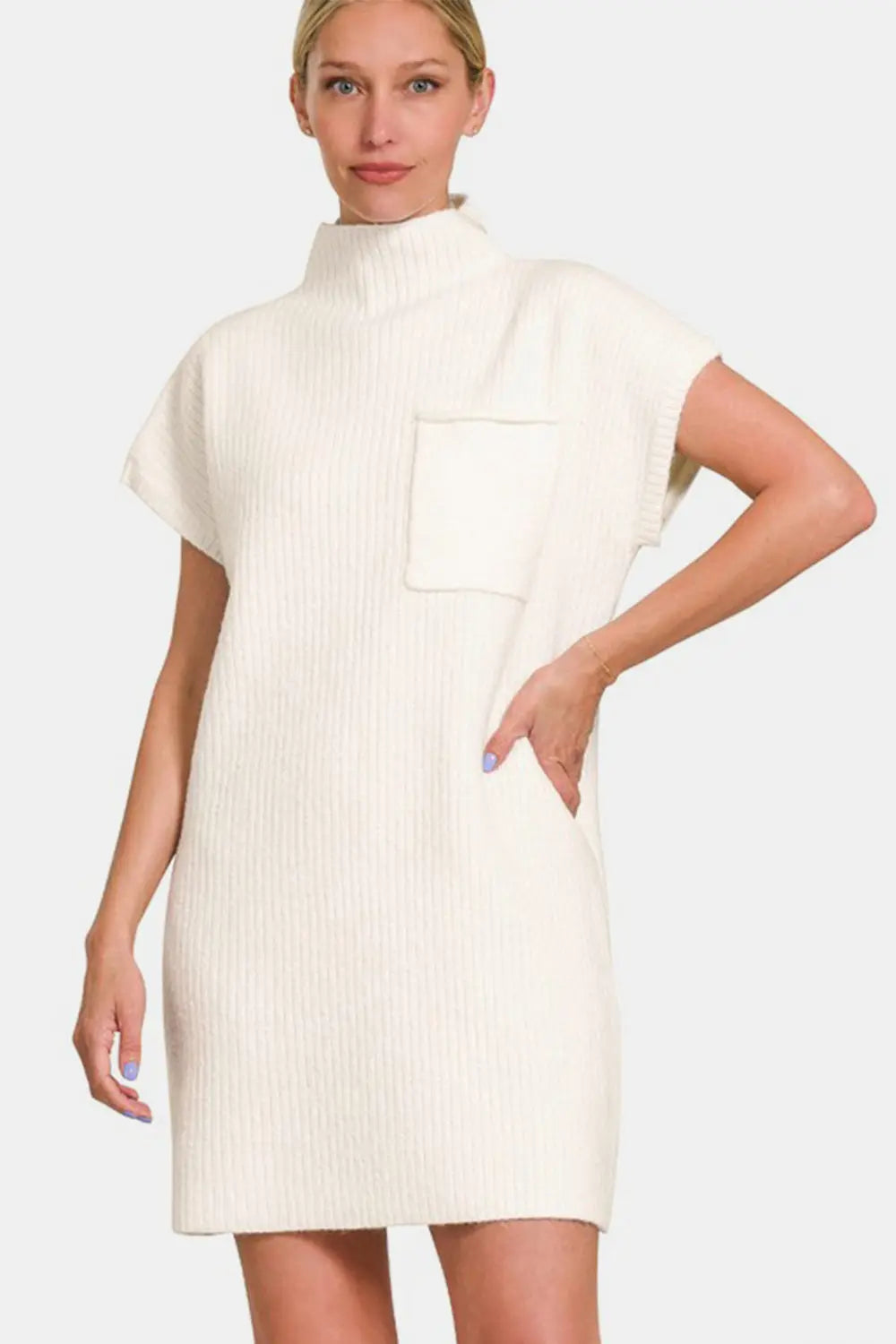 Zenana Short Sleeve Sweater Mini Dress-Very Besty