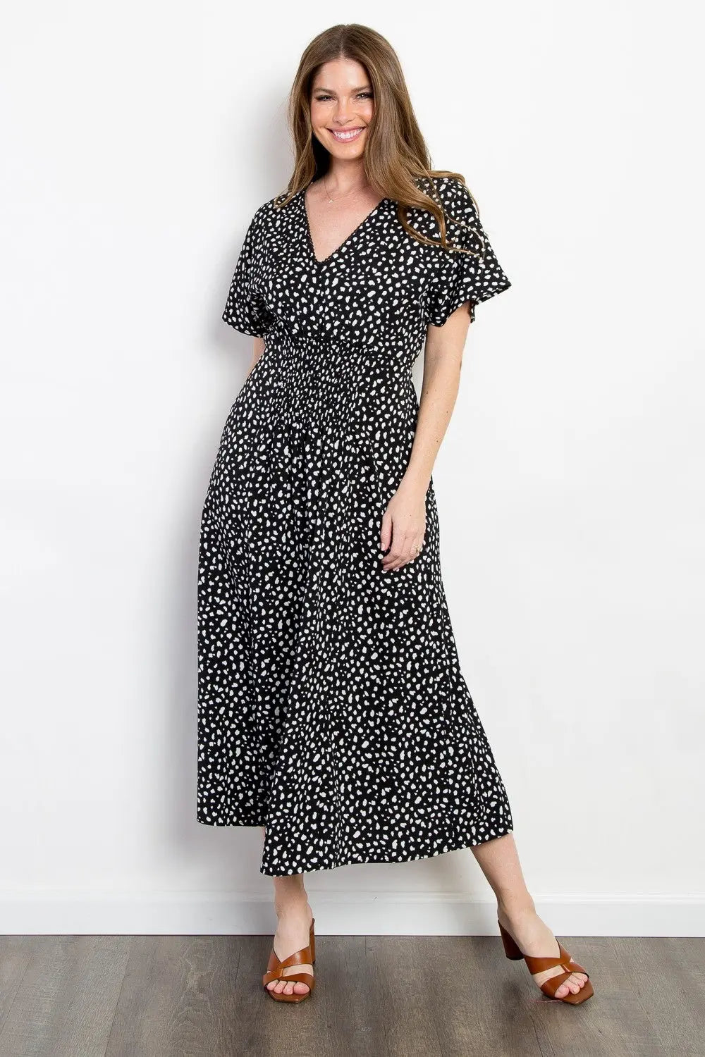 Be Stage Full Size Printed Smocked Waist Dress-Very Besty