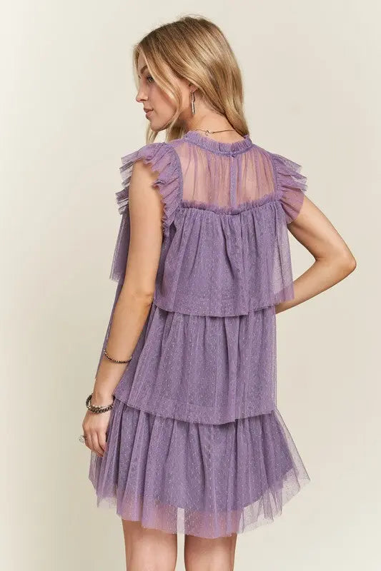 ADORA Layered Ruffled Cap Sleeve Mesh Dress-Very Besty