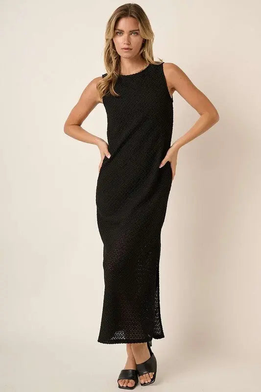 Mittoshop Side Slit Round Neck Sleeveless Dress-Very Besty