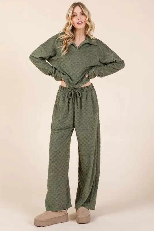 BOMBOM Tied Checkered Wide Leg Pants-Very Besty