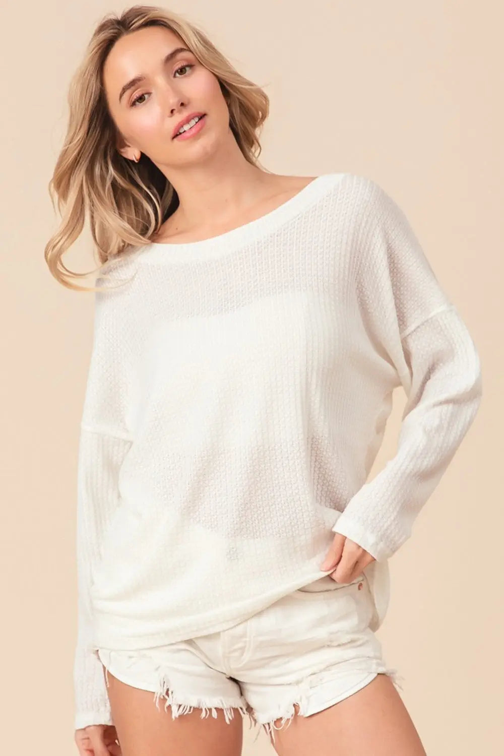 BiBi Waffled Backless Drawstring T-Shirt-Very Besty