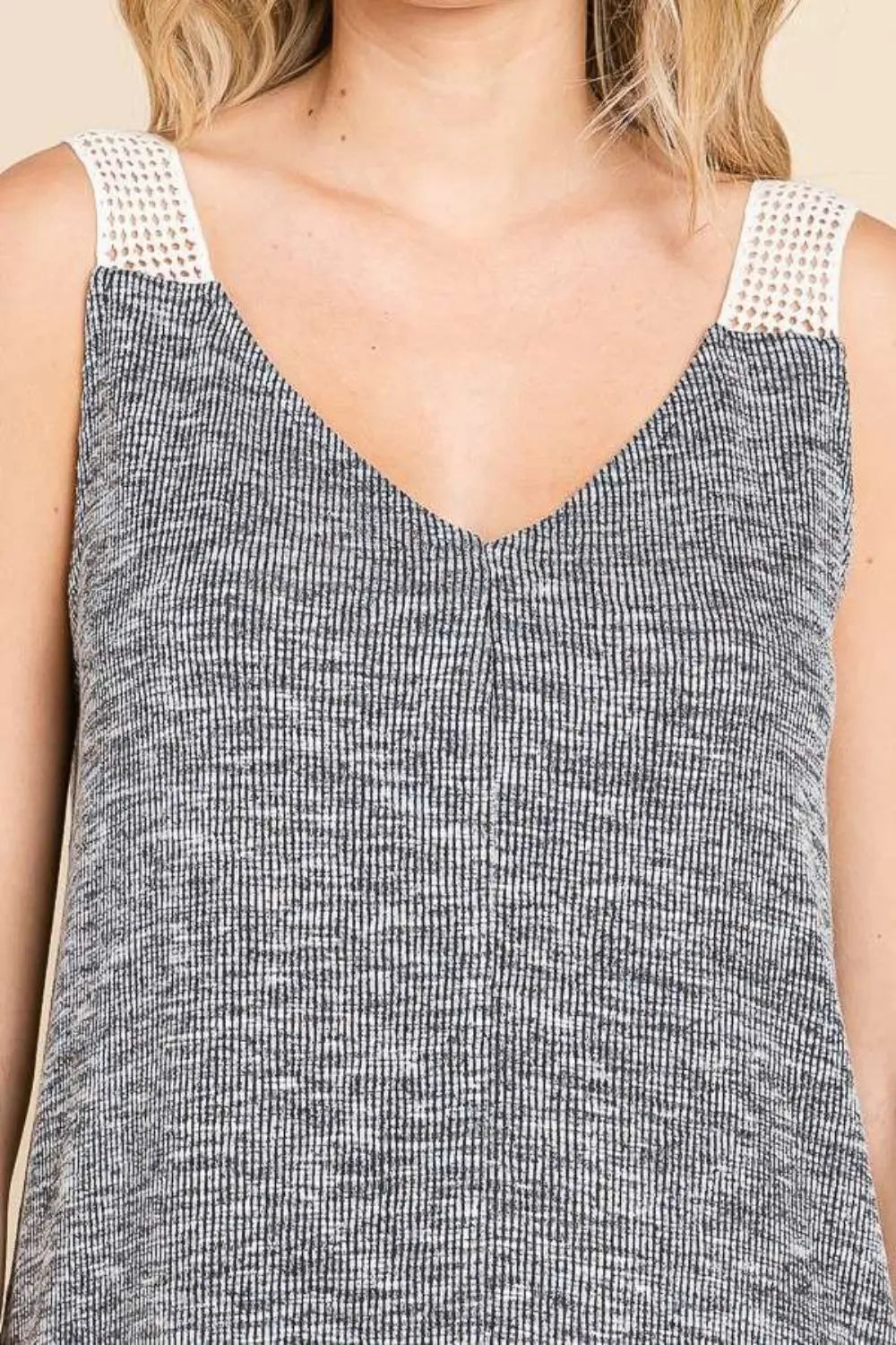 Culture Code Contrast Eyelet Strap Slit Ribbed Tank-Very Besty