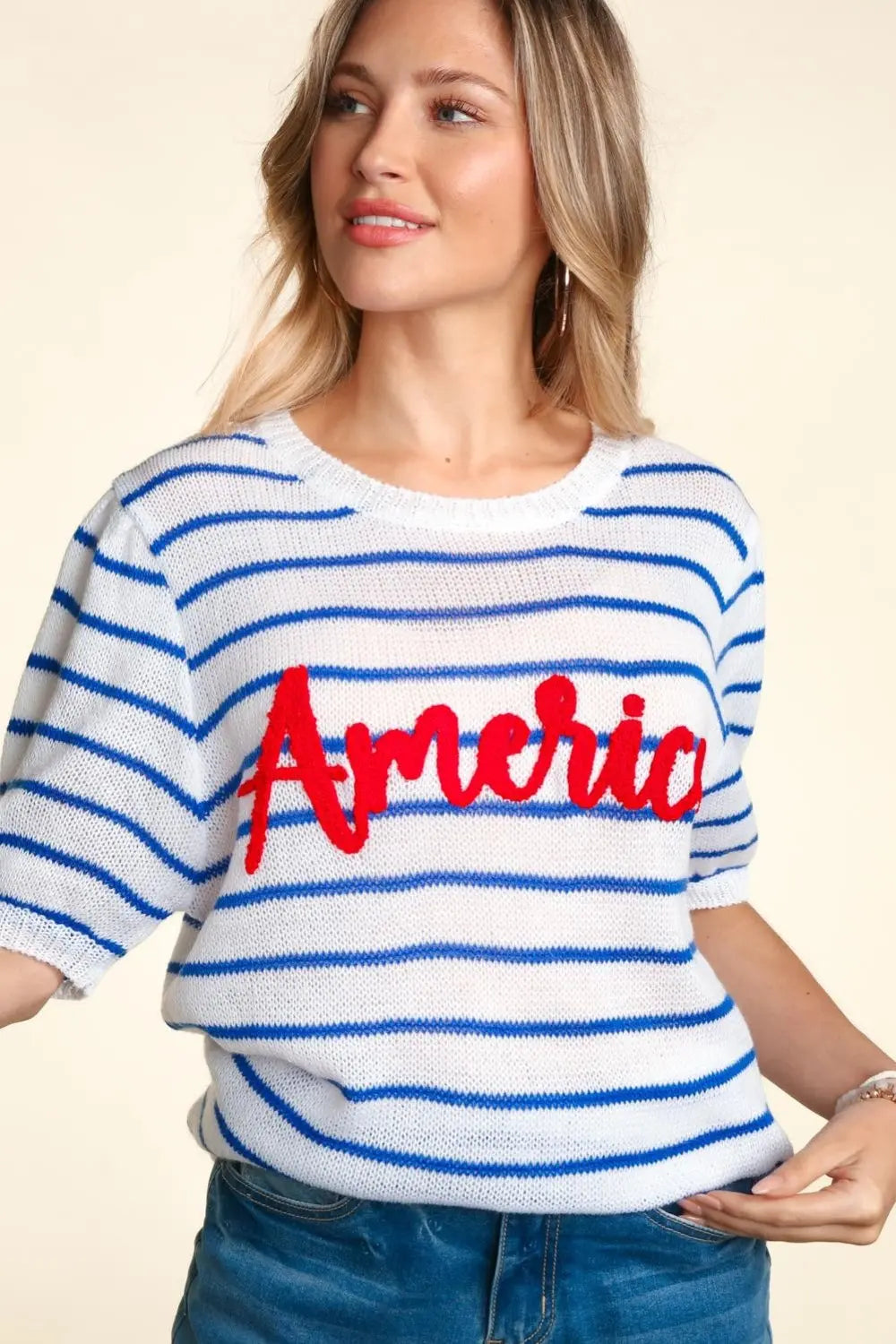Haptics Letter Embroidery Striped Knit Top-Very Besty