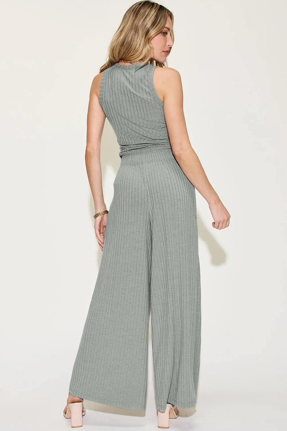 Basic Bae Full Size Ribbed Tank and Wide Leg Pants Set-Very Besty