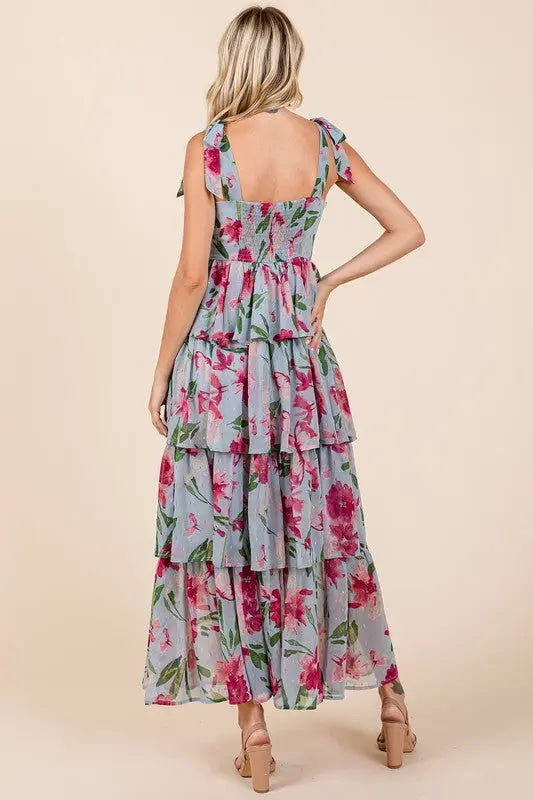Mittoshop Layered Floral Sweetheart Neck Maxi Dress-Very Besty