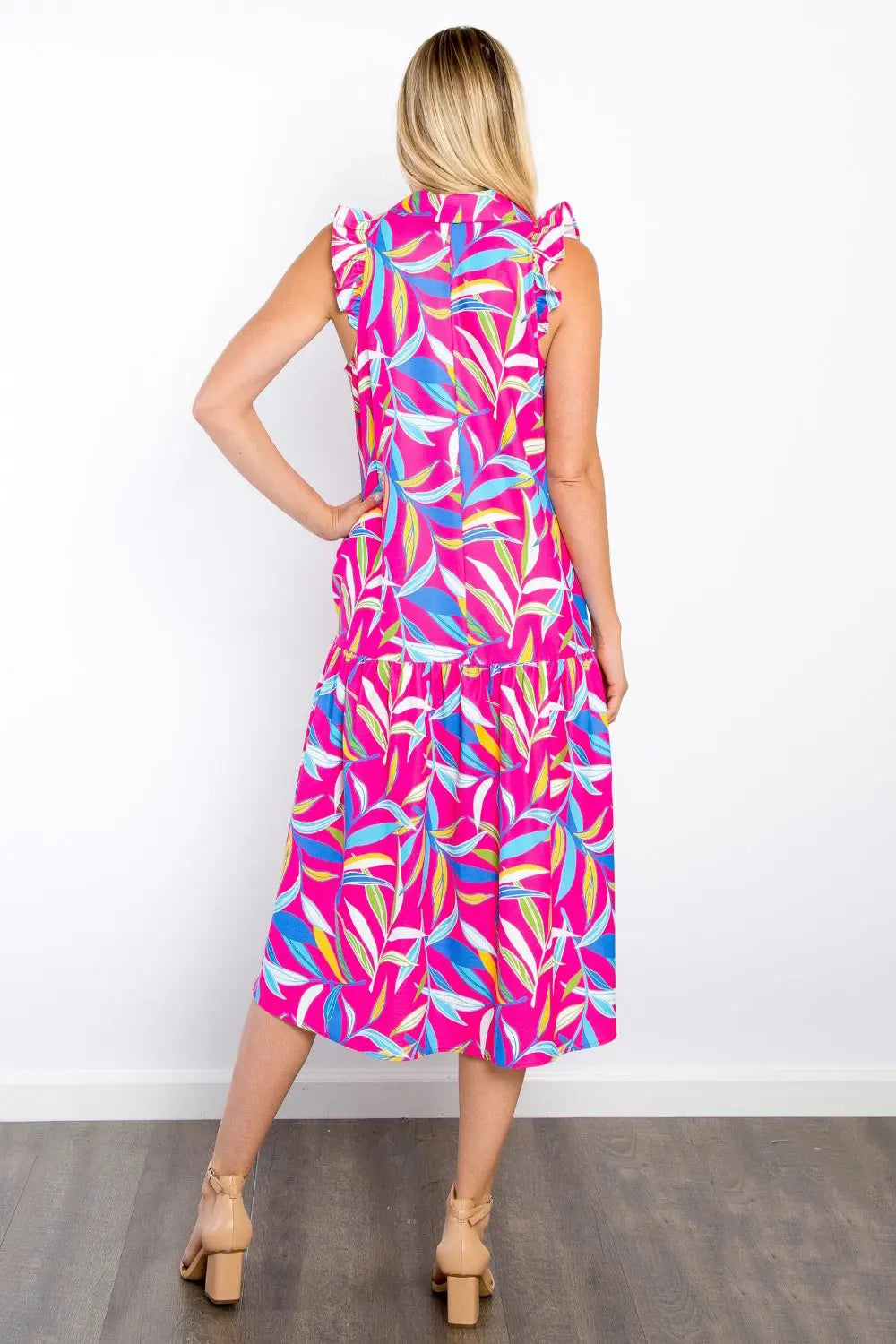 Be Stage Print Ruffled Midi Dress with Pockets-Very Besty