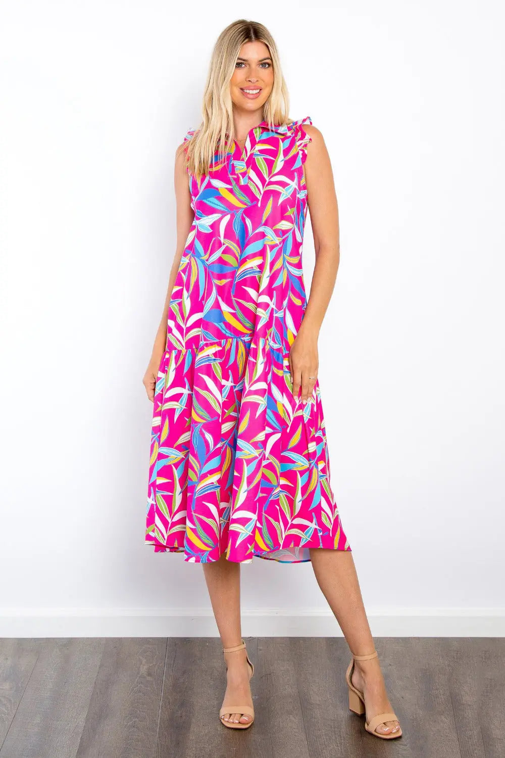 Be Stage Print Ruffled Midi Dress with Pockets-Very Besty