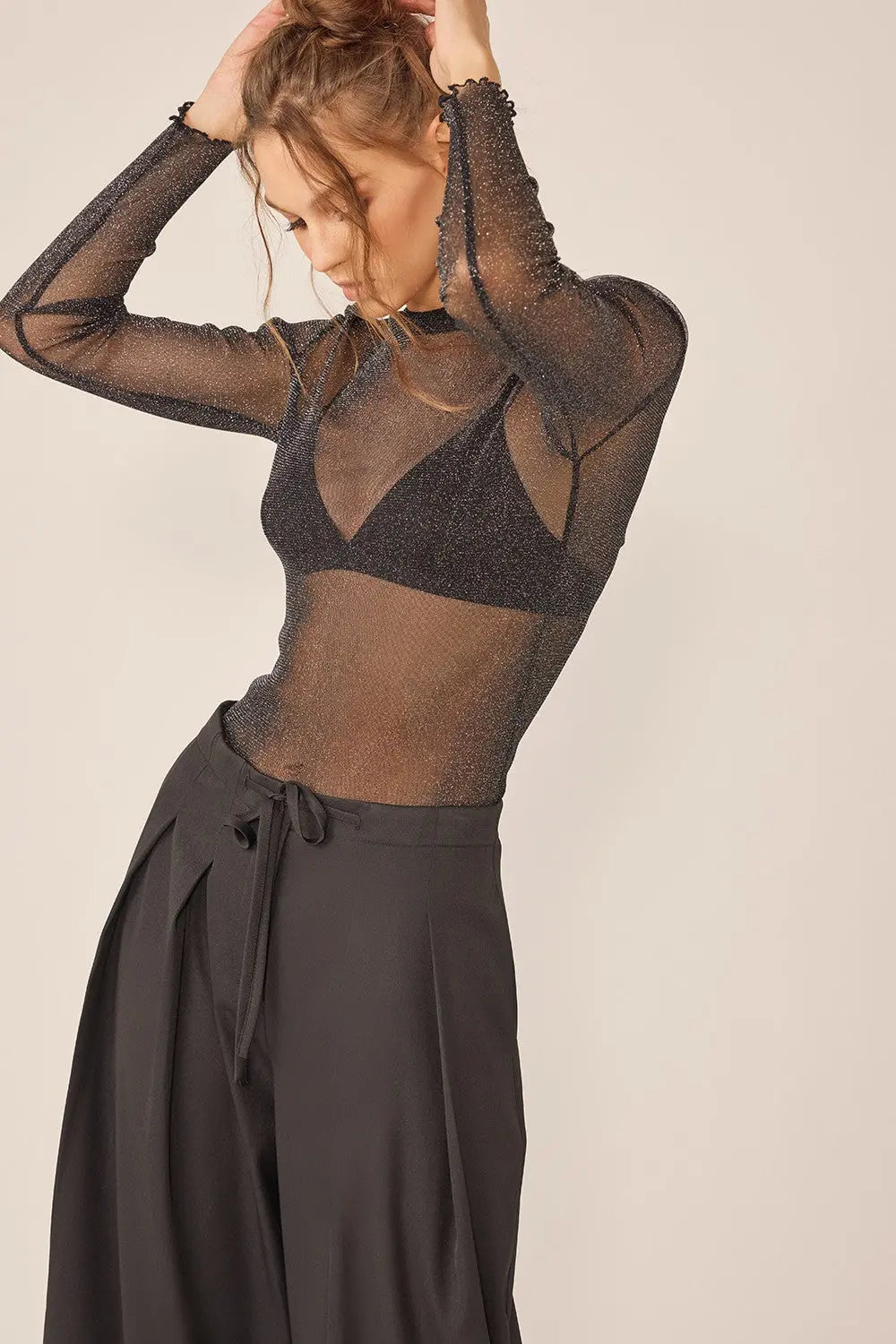 Idem Ditto Sparkling Glitter Long Sleeve Sheer Top-Very Besty