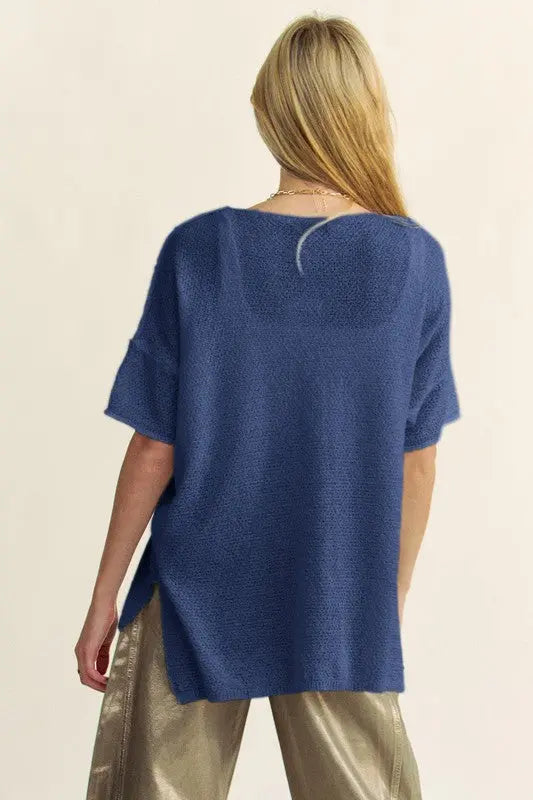 Davi & Dani High-Low Round Neck Knit Top-Very Besty