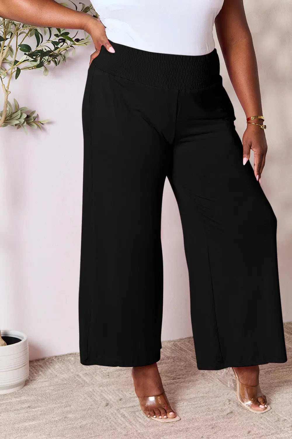 Basic Bae Full Size Smocked Wide Waistband Wide Leg Pants-Very Besty
