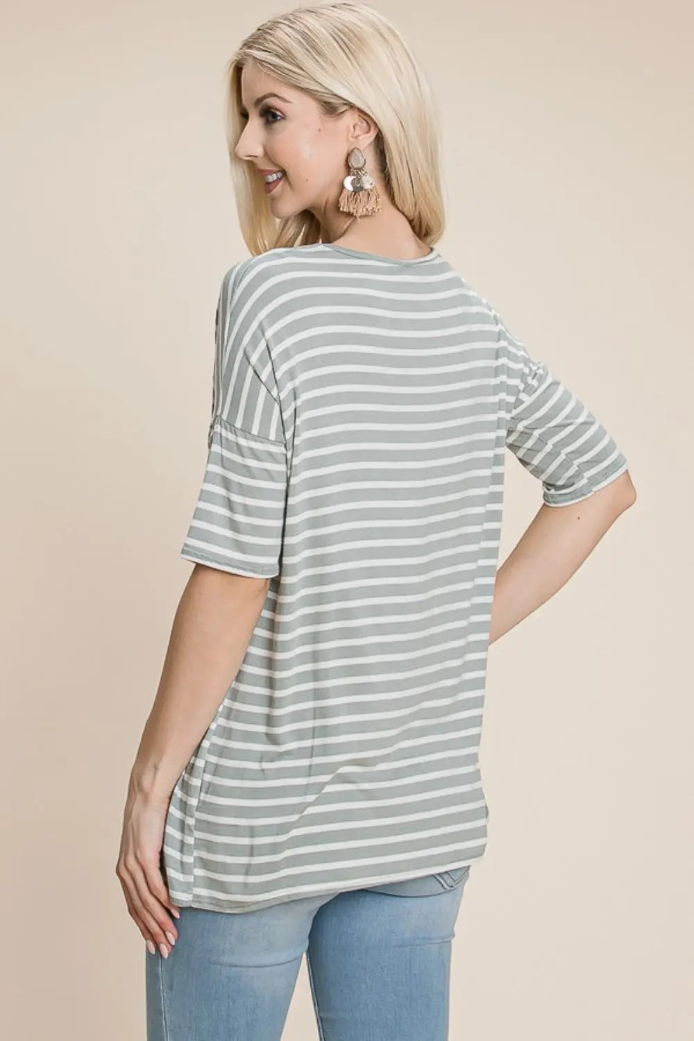 BOMBOM Striped Round Neck T-Shirt-Very Besty