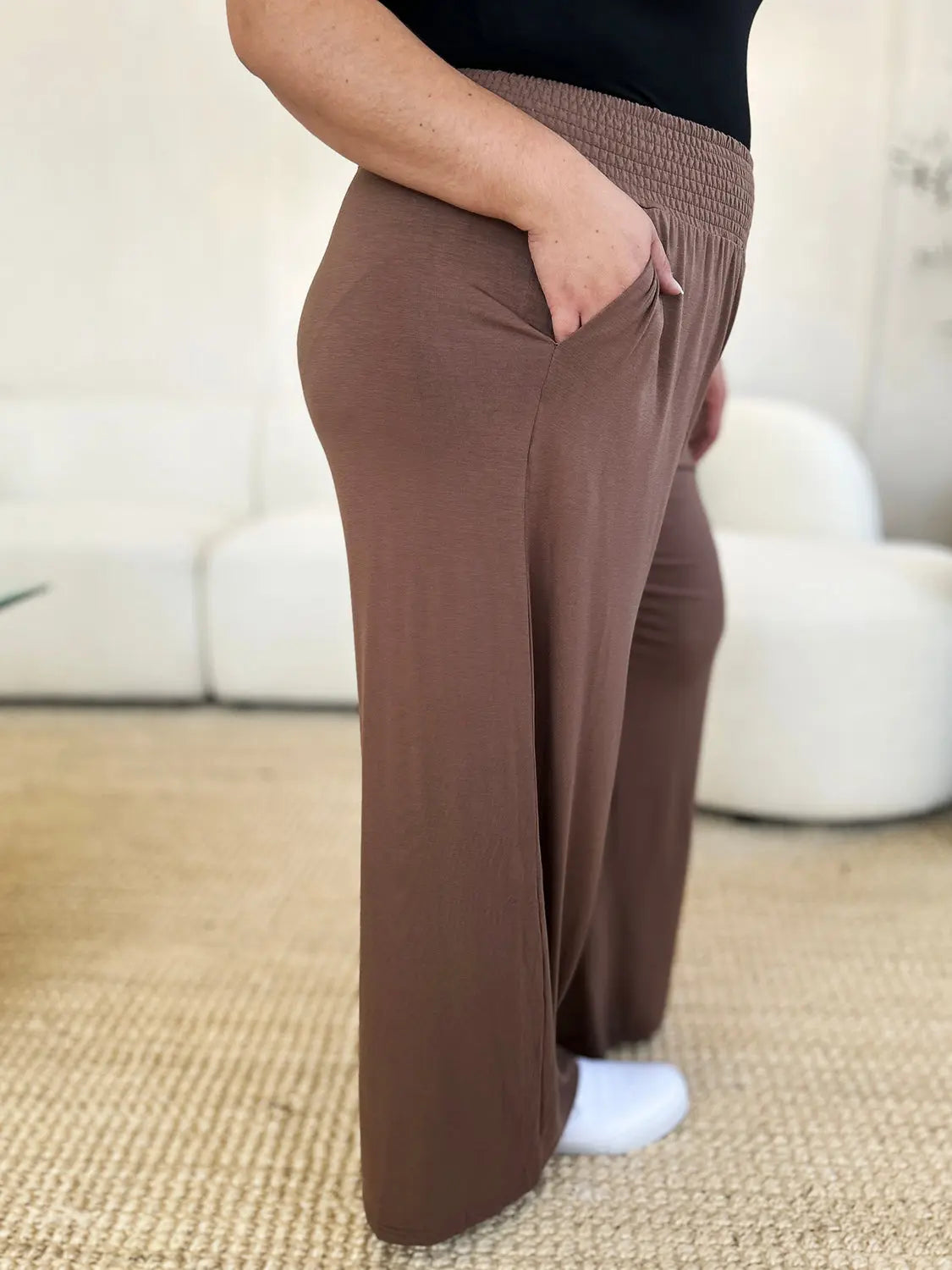 Basic Bae Full Size Smocked Wide Waistband Wide Leg Pants-Very Besty