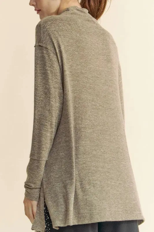 Davi & Dani Slit Mock Neck Long Sleeve Top-Very Besty