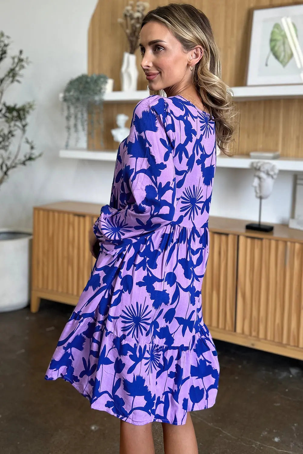 Double Take Full Size Printed Ruffle Hem Dress with Pocket-Very Besty