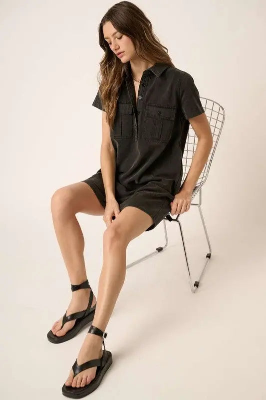 Mittoshop Button Detail Collared Neck Short Sleeve Shirt Dress-Very Besty