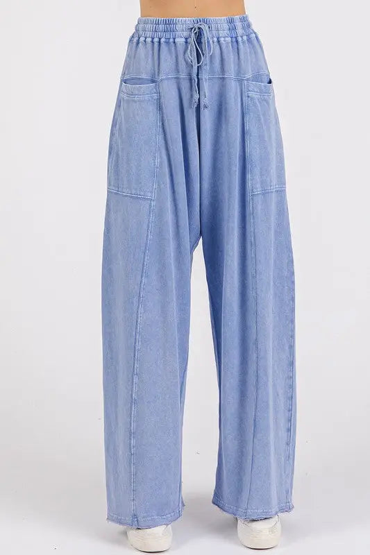 Mittoshop Mineral Wash Elastic Waist Baarrel Leg Baggy Pants-Very Besty