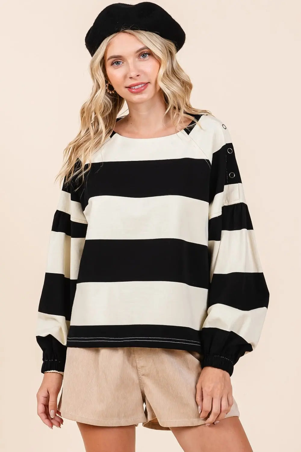 Mittoshop Striped Snap Shoulder Long Sleeve T-Shirt-Very Besty