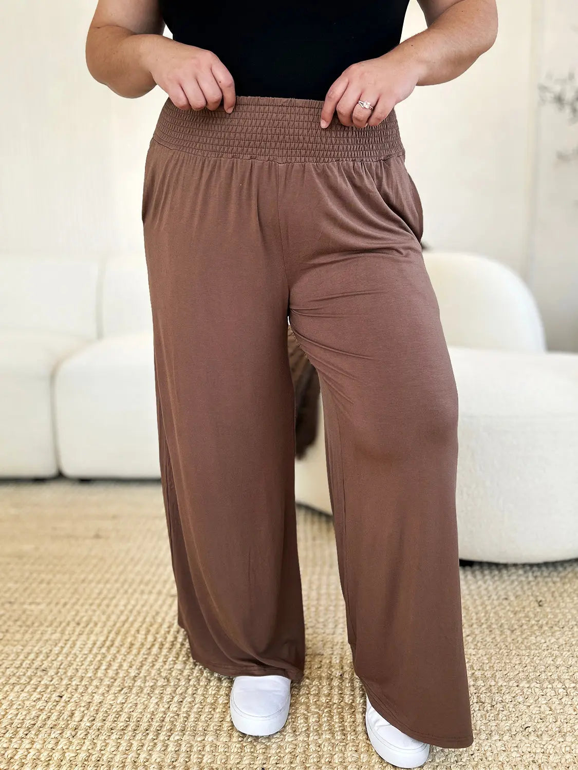 Basic Bae Full Size Smocked Wide Waistband Wide Leg Pants-Very Besty
