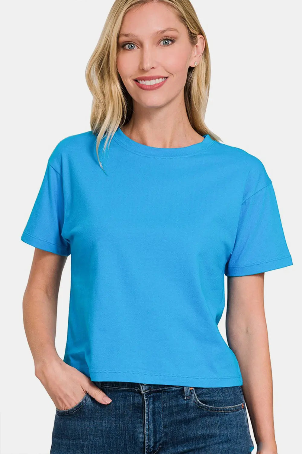 Zenana Round Neck Short Sleeve Cropped T-Shirt-Very Besty