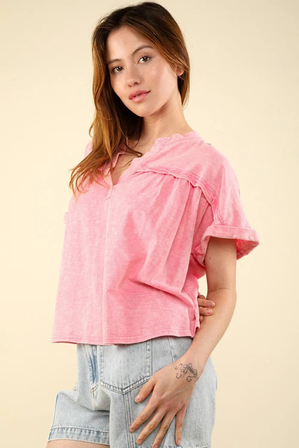 VERY J Nochted Short Sleeve Washed T-Shirt-Very Besty