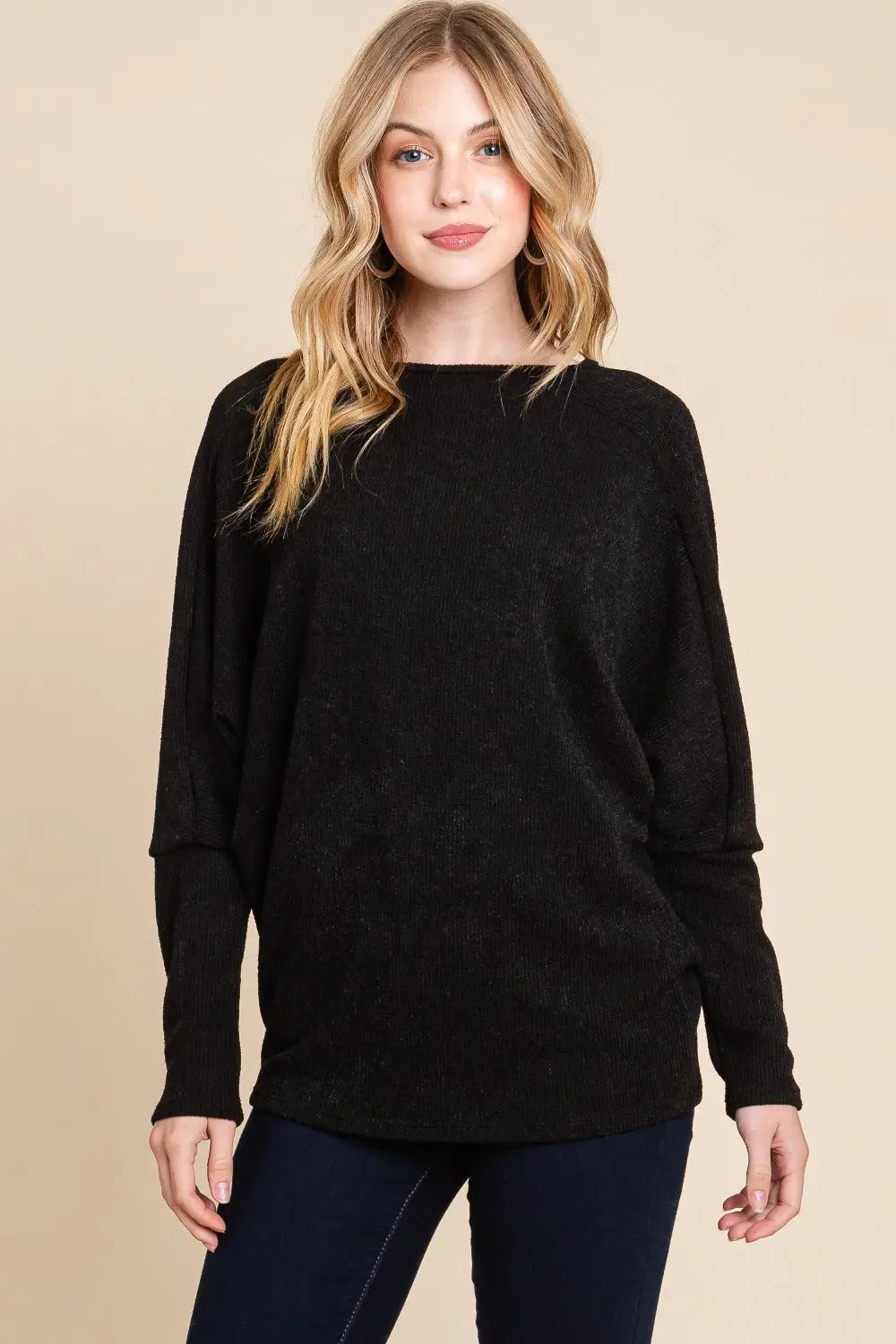 BOMBOM Drop Shoulder Long Sleeve Knit Top-Very Besty
