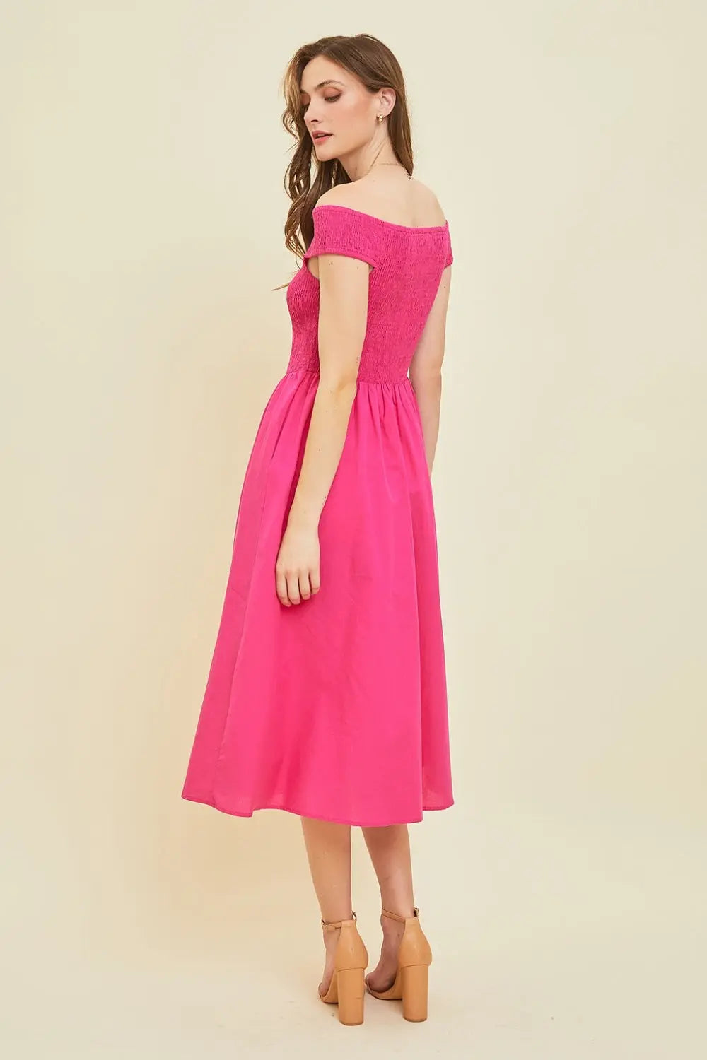 HEYSON Off-Shoulder Smocked Midi Dress-Very Besty