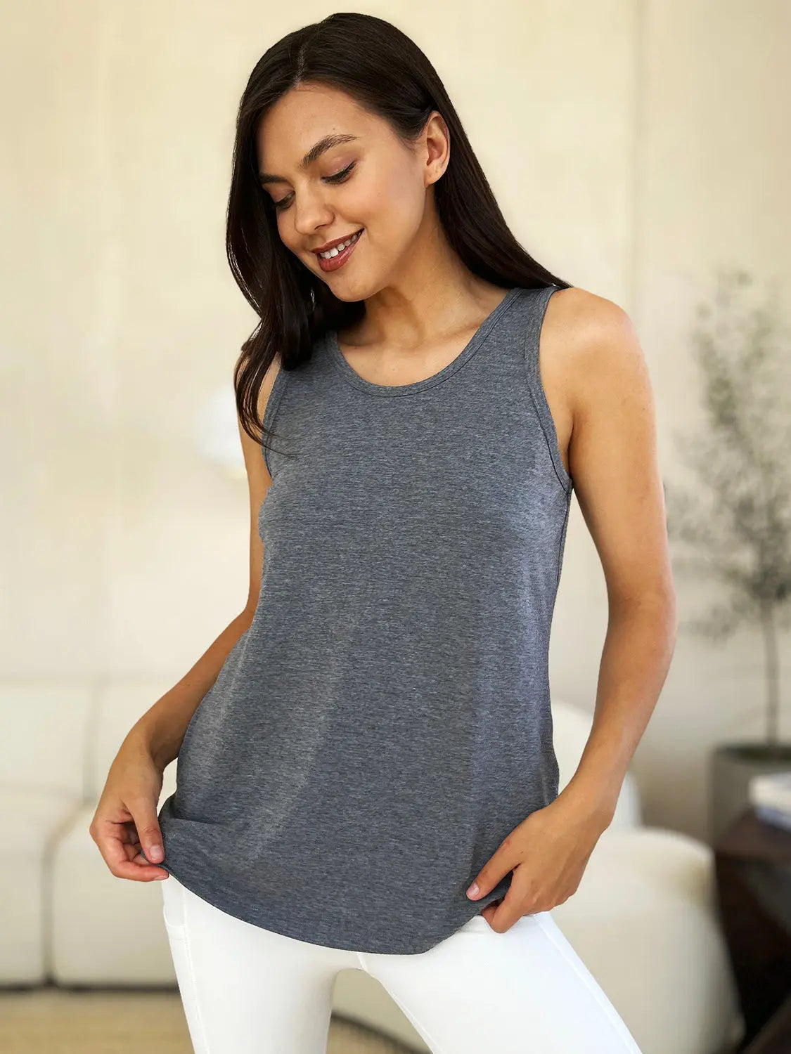 Basic Bae Full Size Round Neck Curved Hem Tank-Very Besty