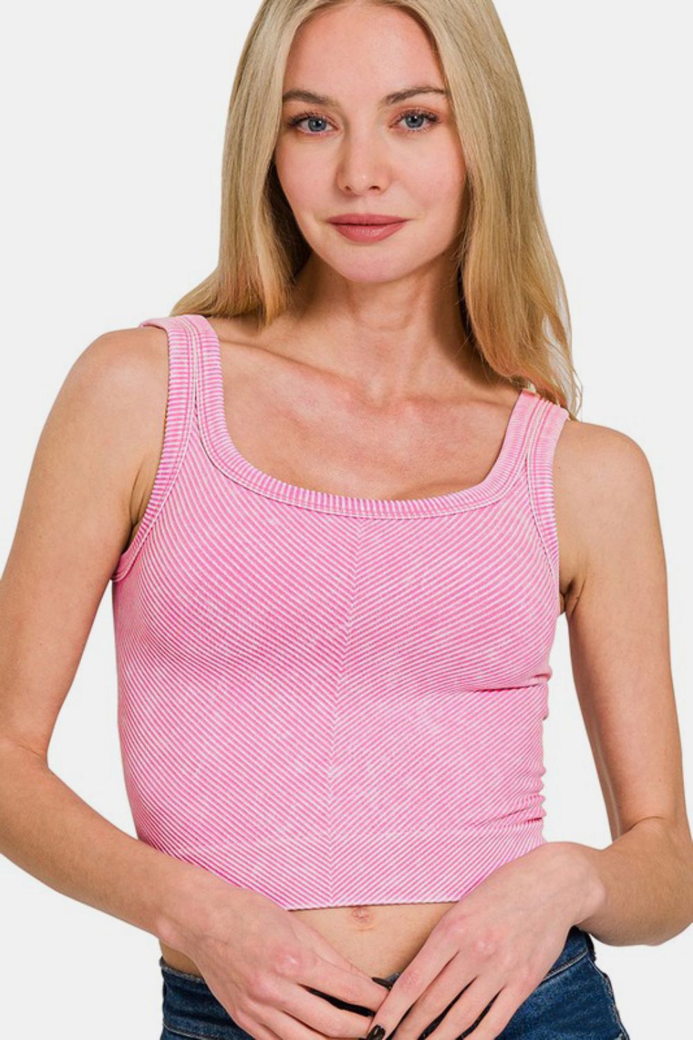 Zenana Washed Ribbed Scoop Neck Wide Strap Tank-Very Besty