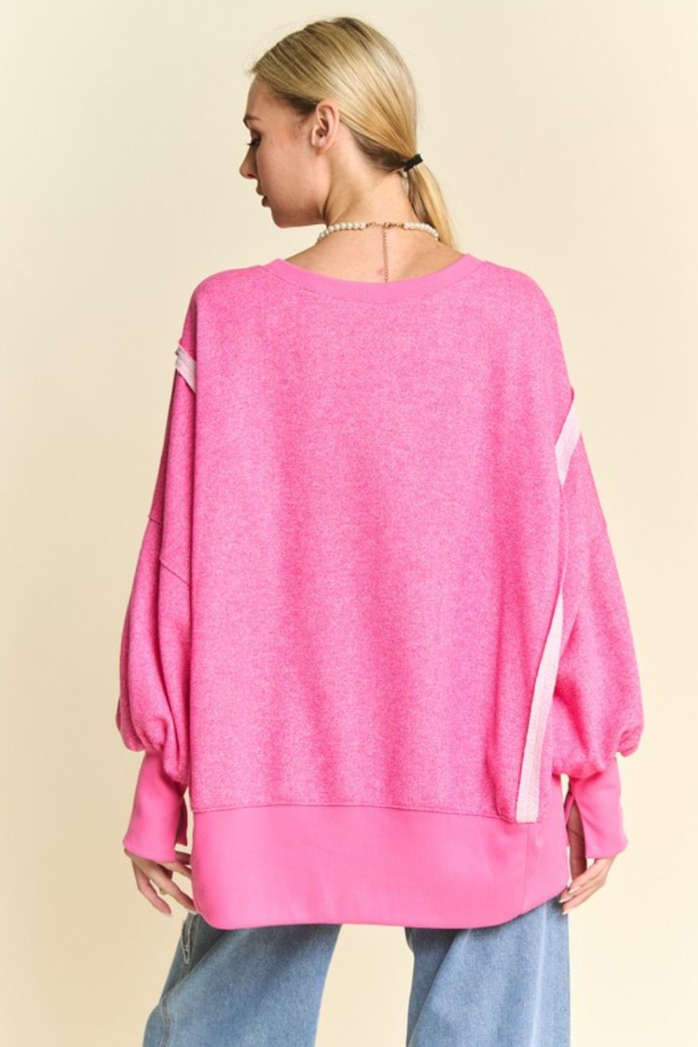 Davi & Dani Side Slit High-Low Lantern Sleeve Knit Top-Very Besty