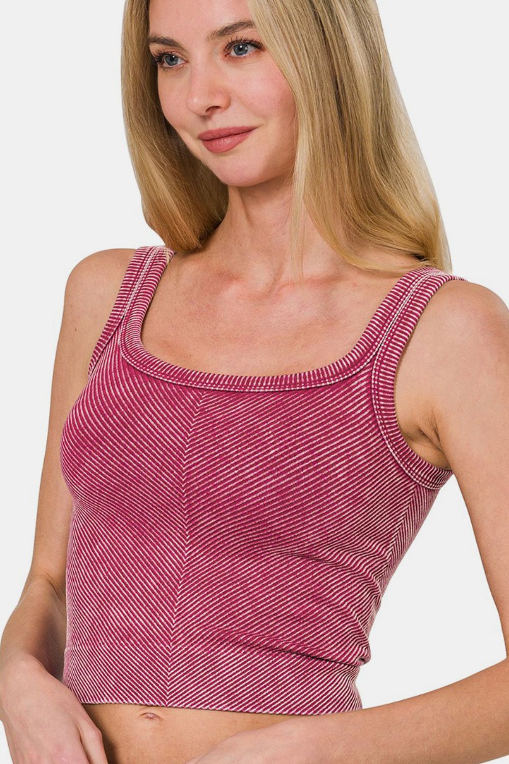 Zenana Washed Ribbed Scoop Neck Wide Strap Tank-Very Besty