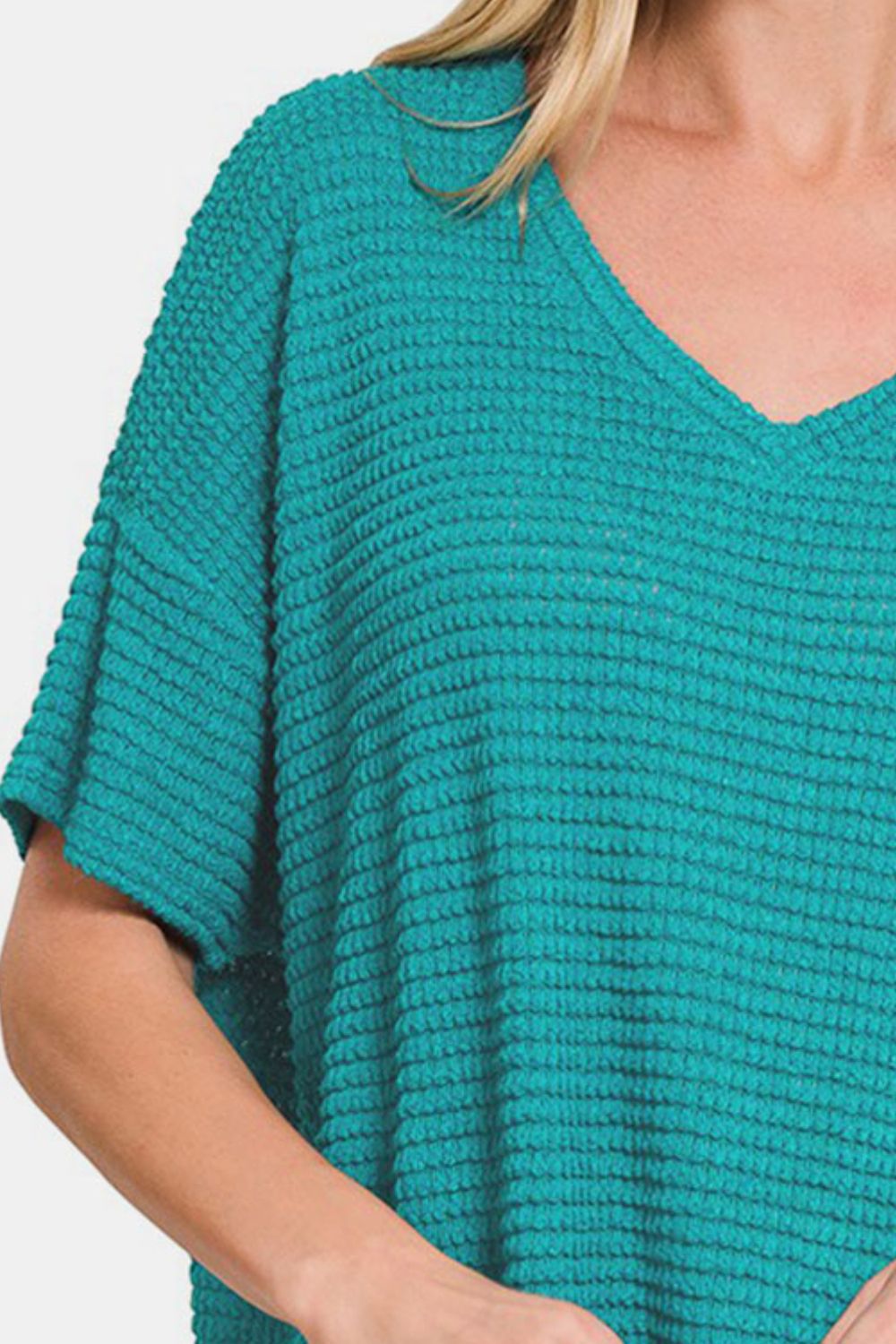 Zenana Drop Shoulder Short Sleeve Jacquard Knit Top-Very Besty