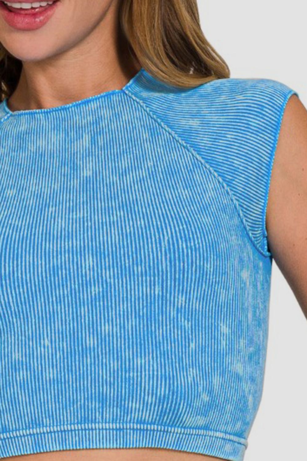 Zenana Ribbed Round Neck Cropped Top-Very Besty