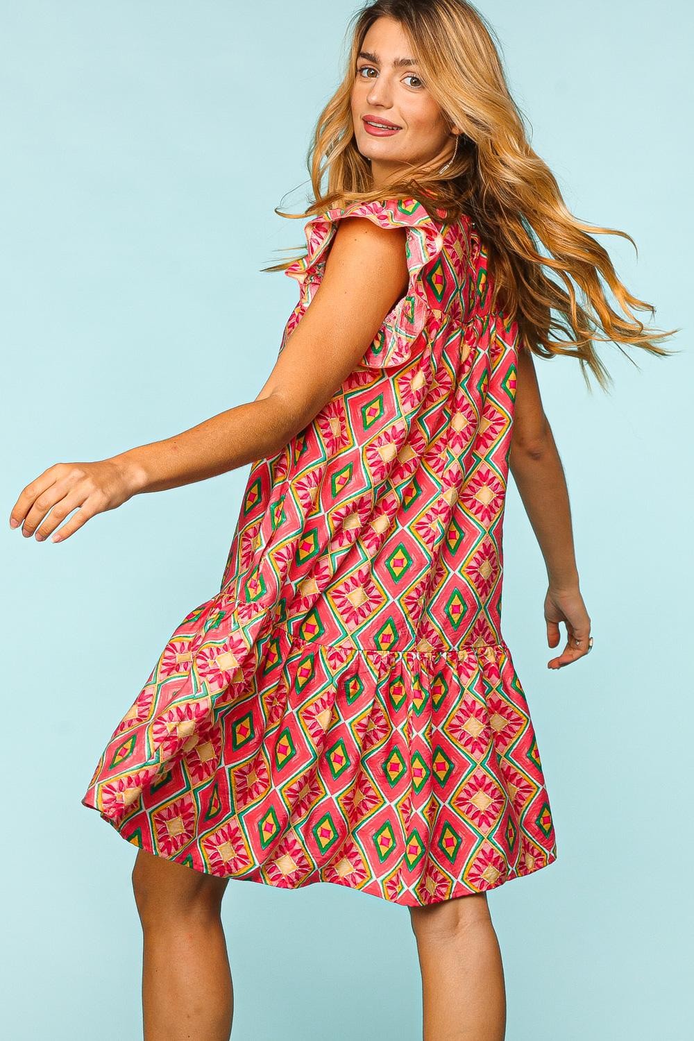Haptics Full Size Ruffled Printed Dress with Side Pockets-Very Besty