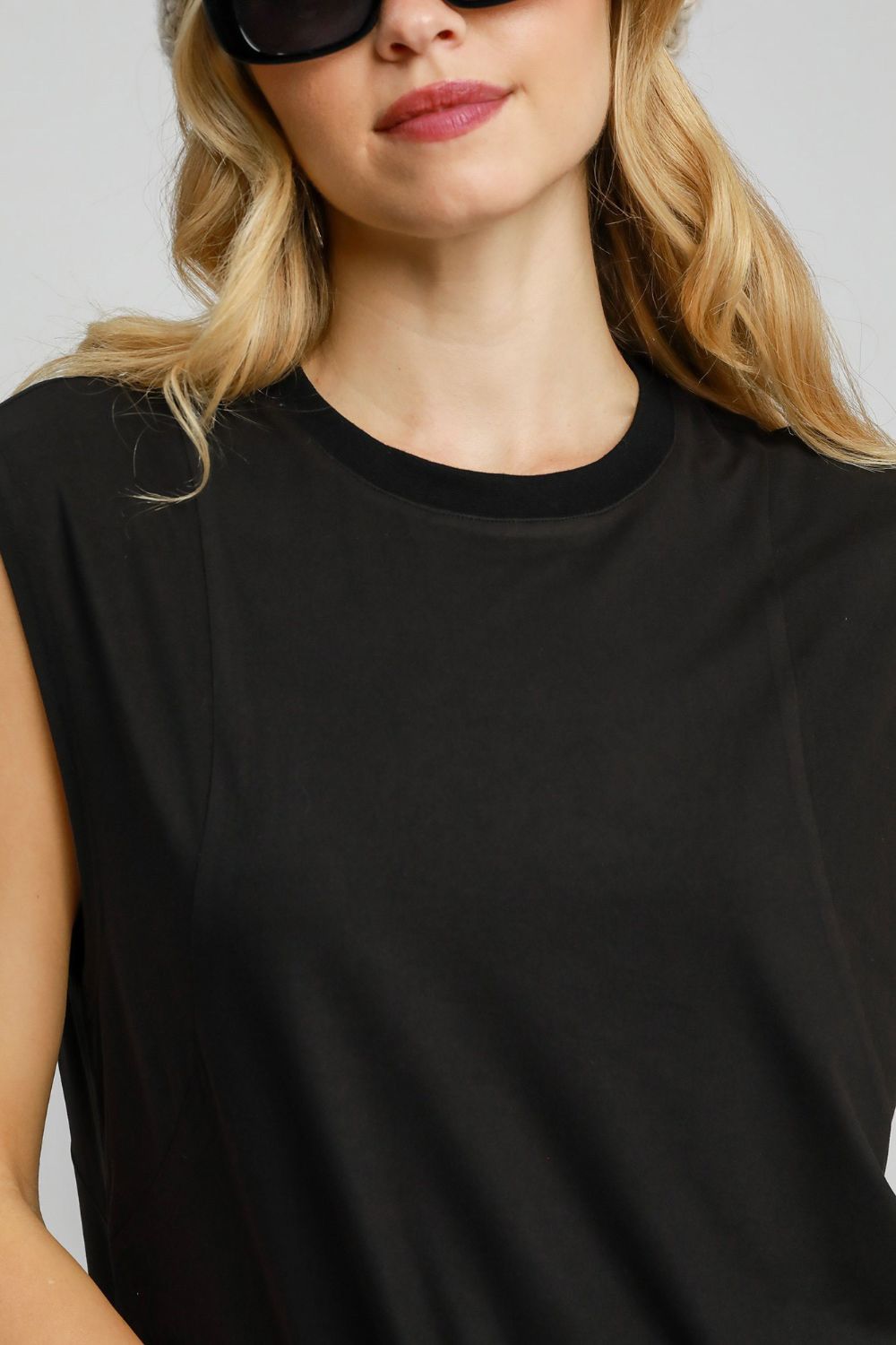 Umgee Round Neck Sleeveless High-Low Curved Hemline Mini Dress-Very Besty