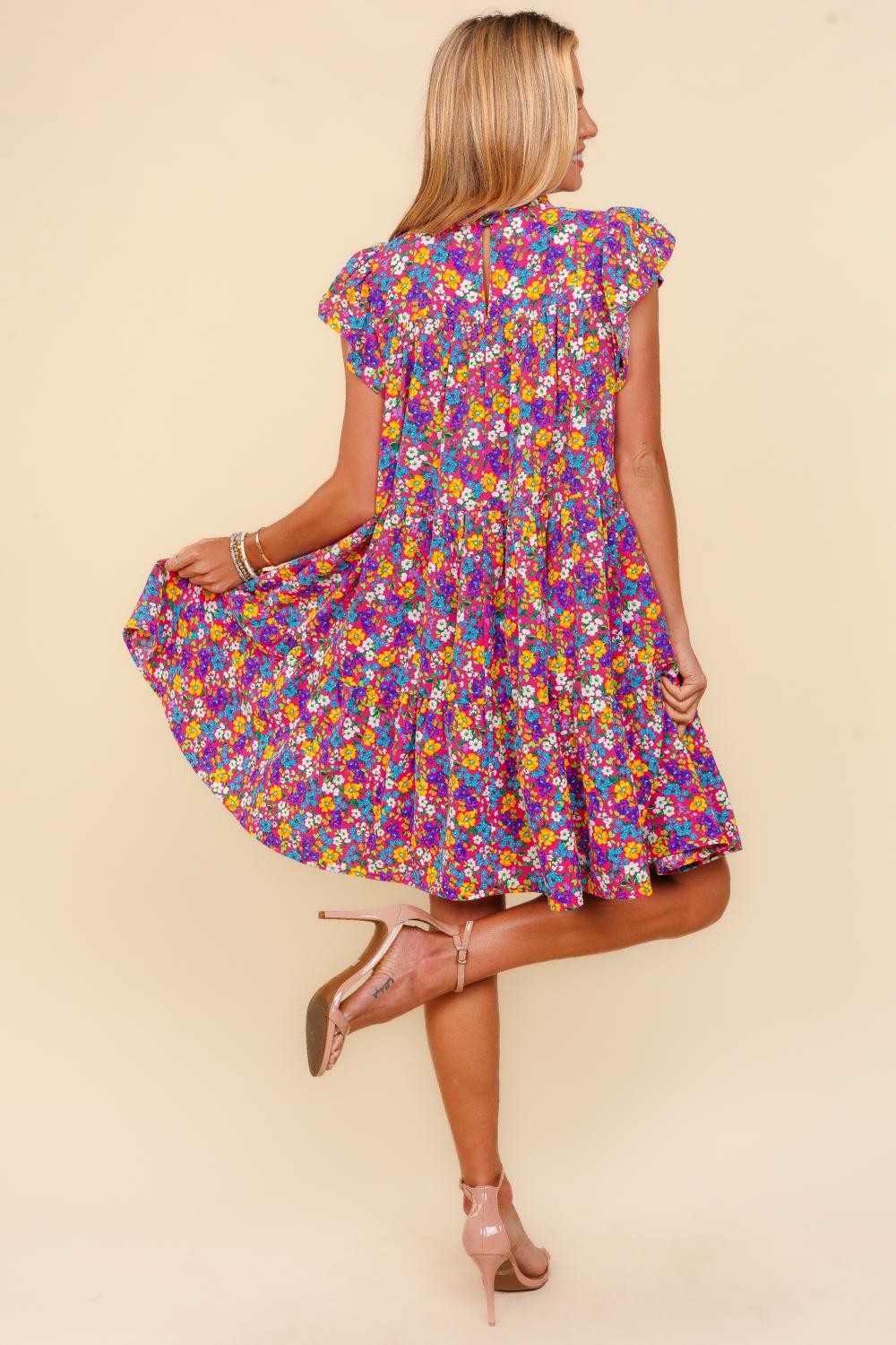 Haptics Frilled Mock Neck Ditsy Floral Dress-Very Besty