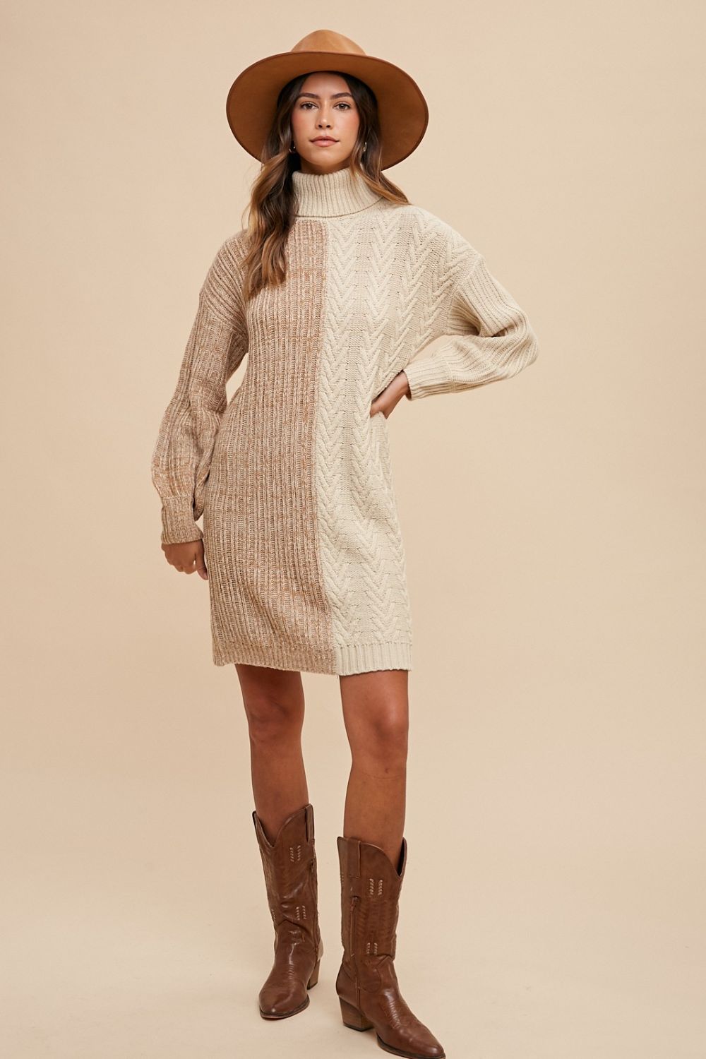 Annie Wear Color Block Turtleneck Sweater Dress-Very Besty