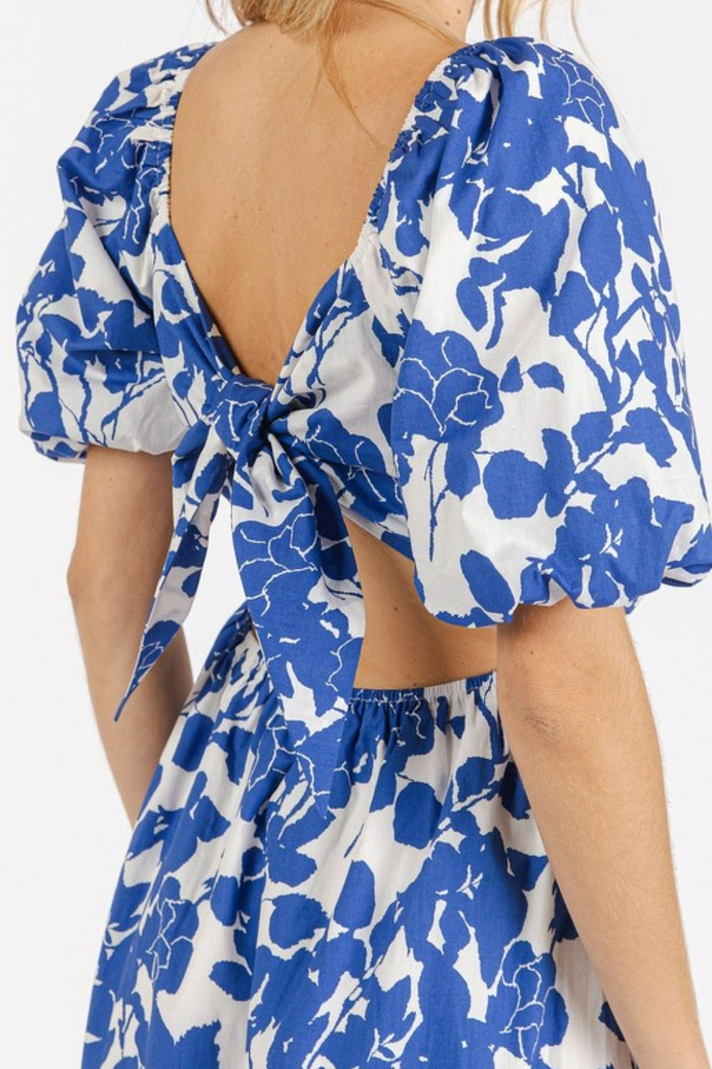 Mittoshop Cutout Back Floral Sweetheart Neck Puff Sleeve Dress-Very Besty